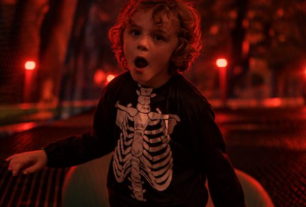 Cinematic Red Lit Skeleton Shirt Adventure