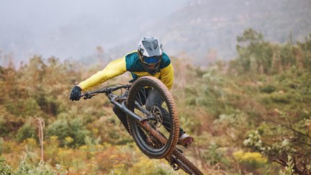 Mountain bike man and air jump action and bicycl 2025 04 06 07 45 36 utc